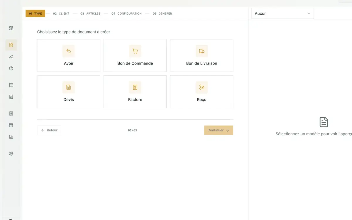 L'assistant de document ARATTEN avec une ligne de devis remplie